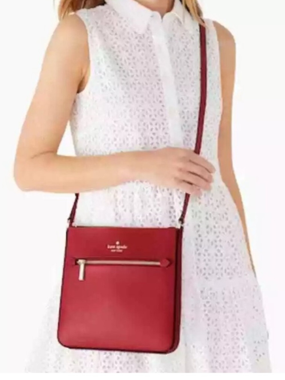 Kate Spade Red Sadie North South Crossbody Leather Purse Bag